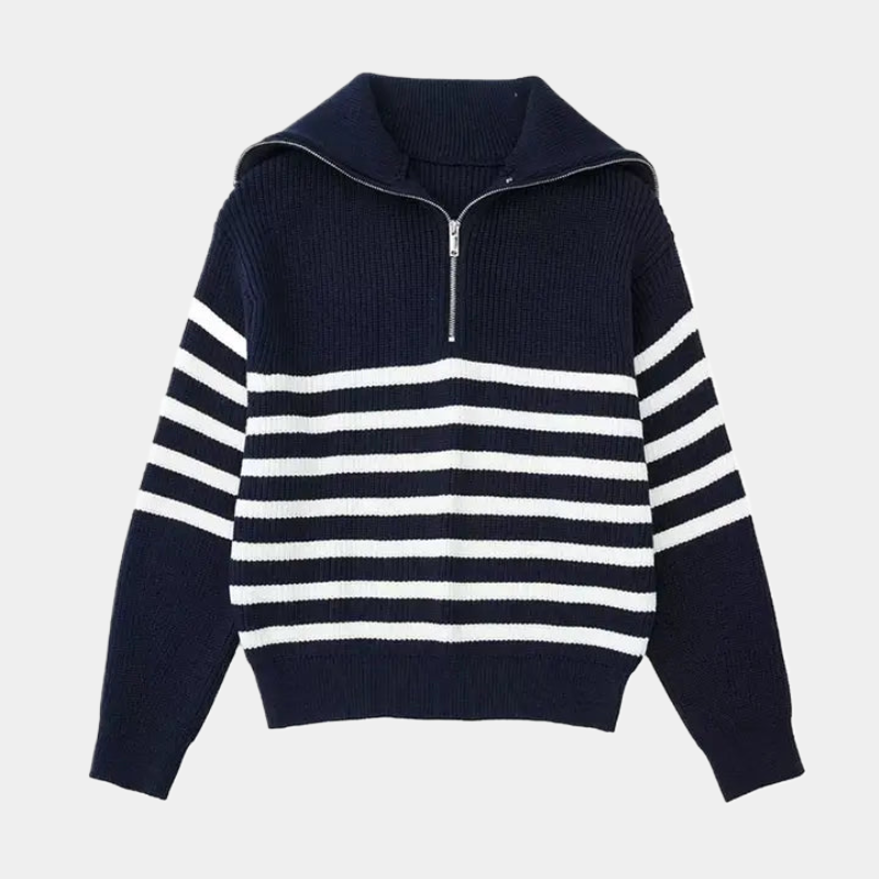 Old Money Striped Zip Up Sweater